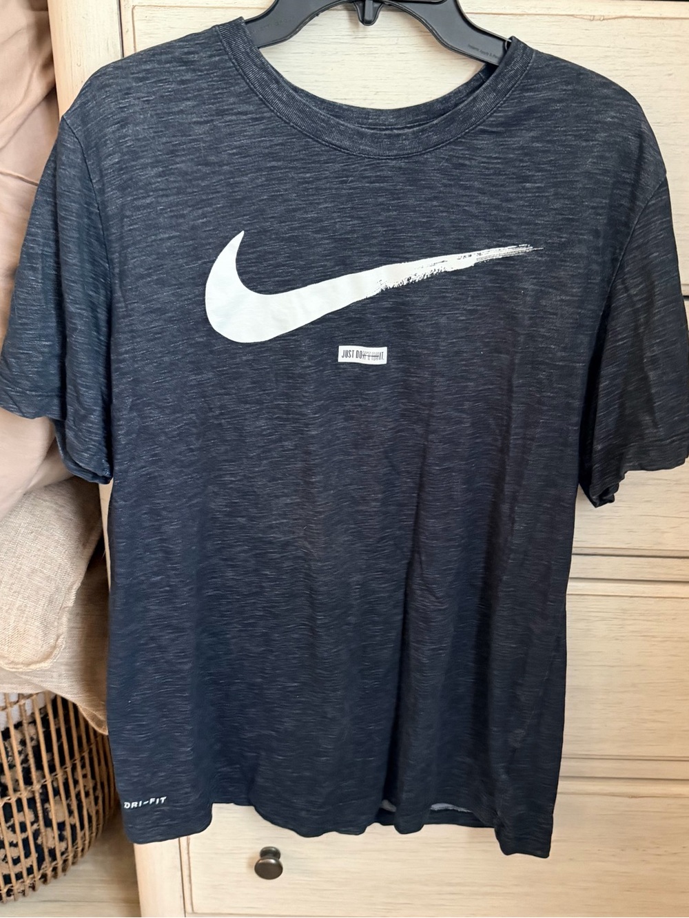 Nike Black Heather Short Sleeve Dri-FIT Tee with White Swoosh